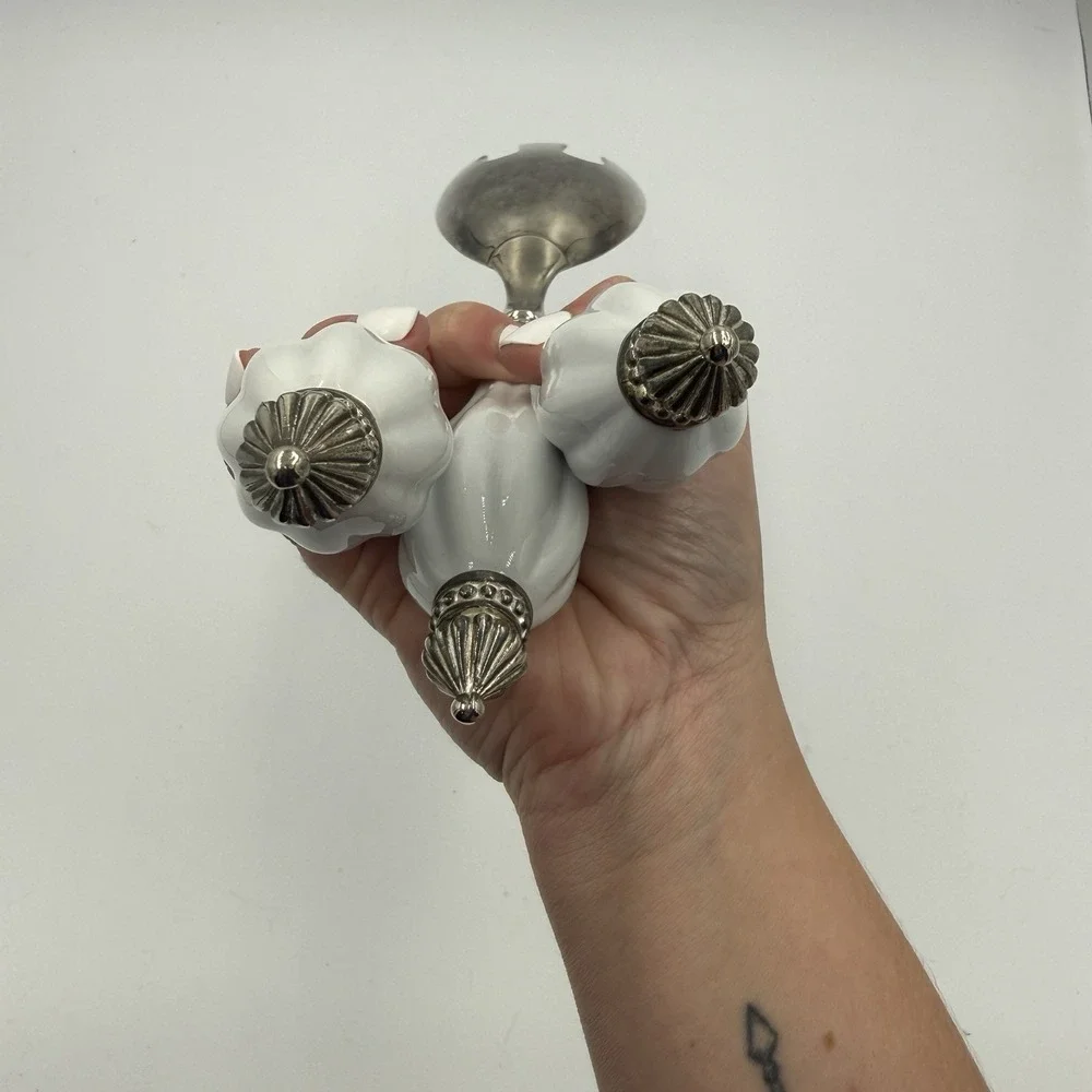 Three‎ Piece Elegant Godinger Silver Plate Serving Set White Porcelain Handle